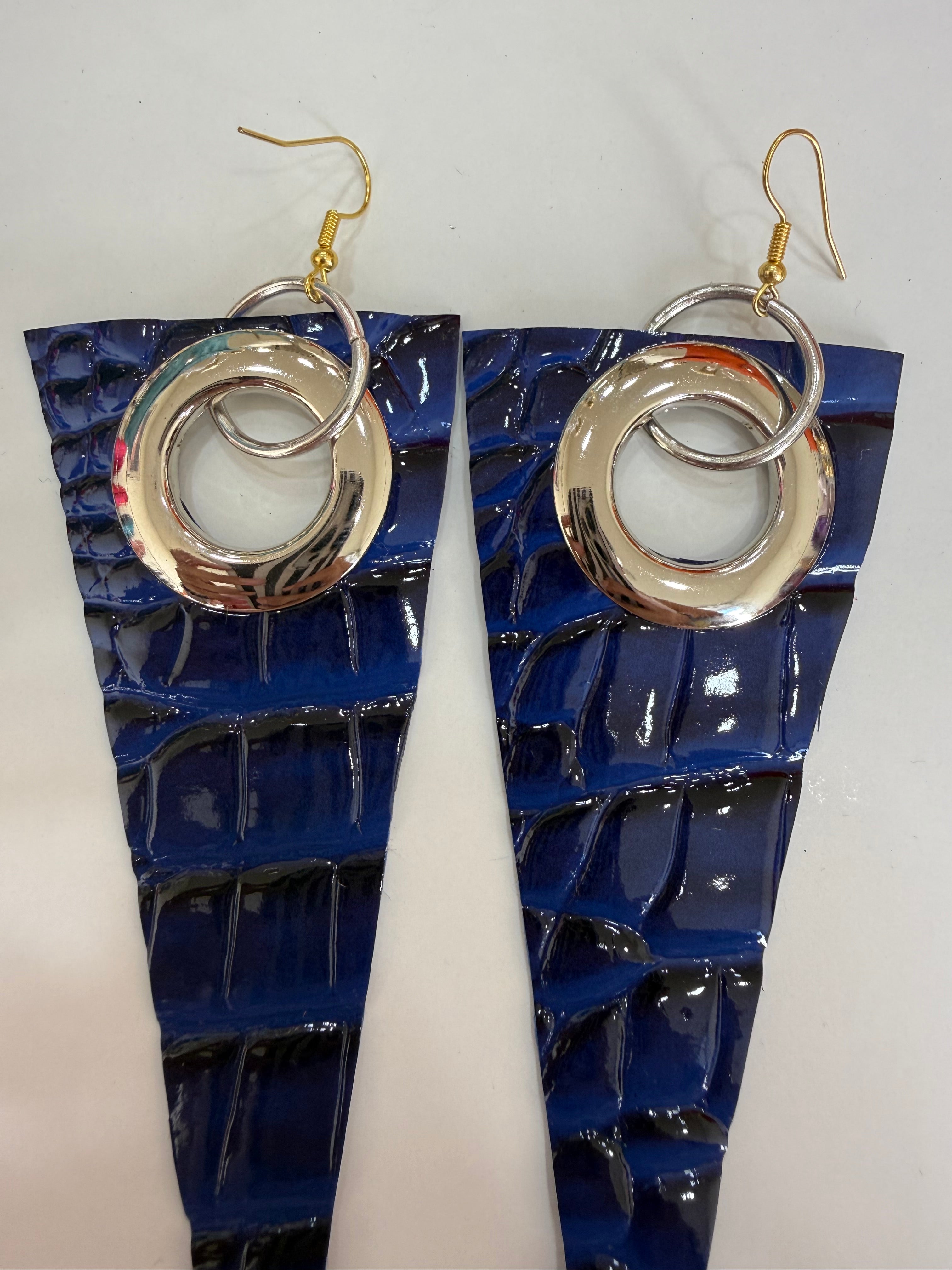 Blue Crocodile Statement Earrings