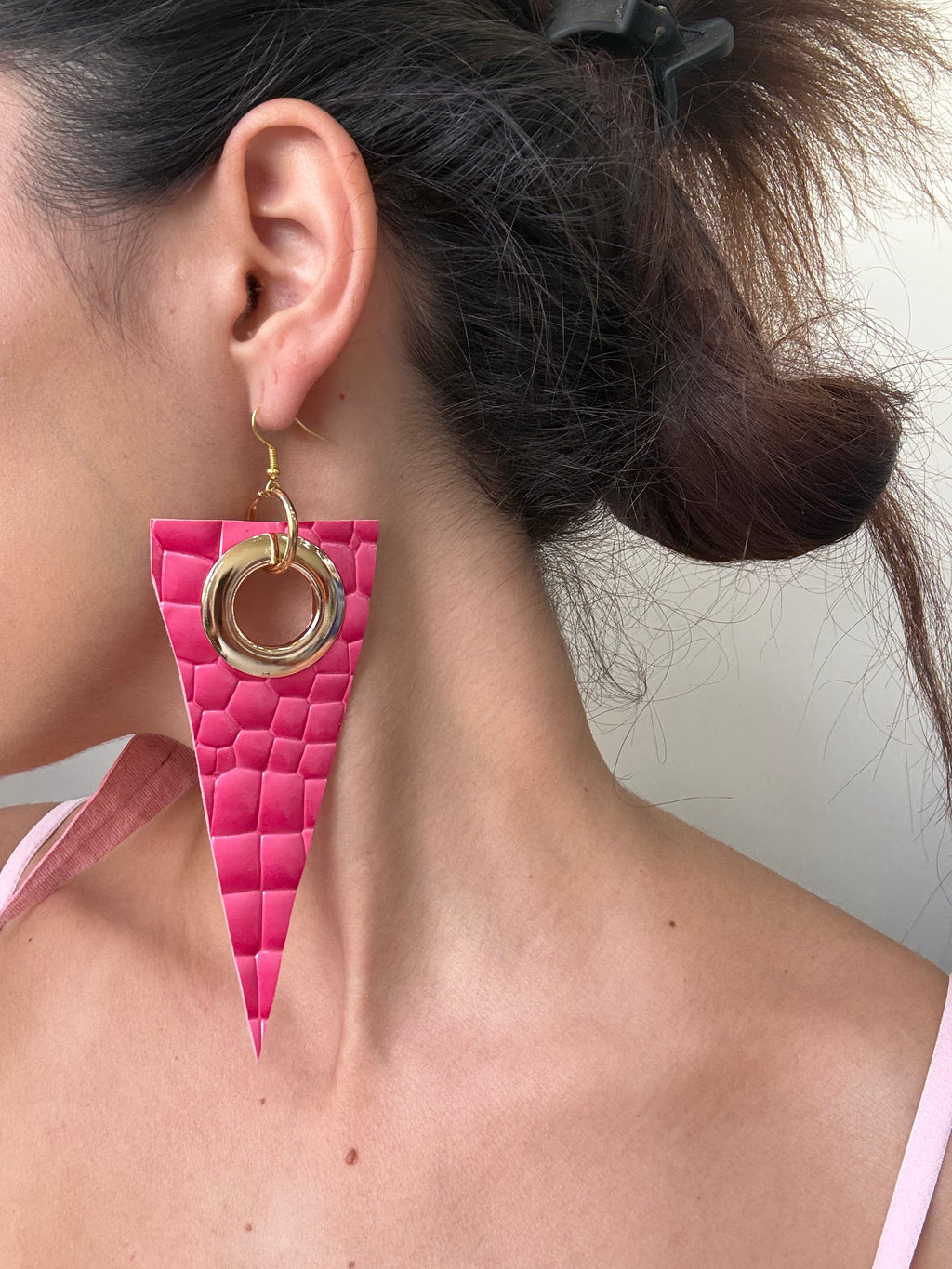 Pink Crocodile Statement Earrings