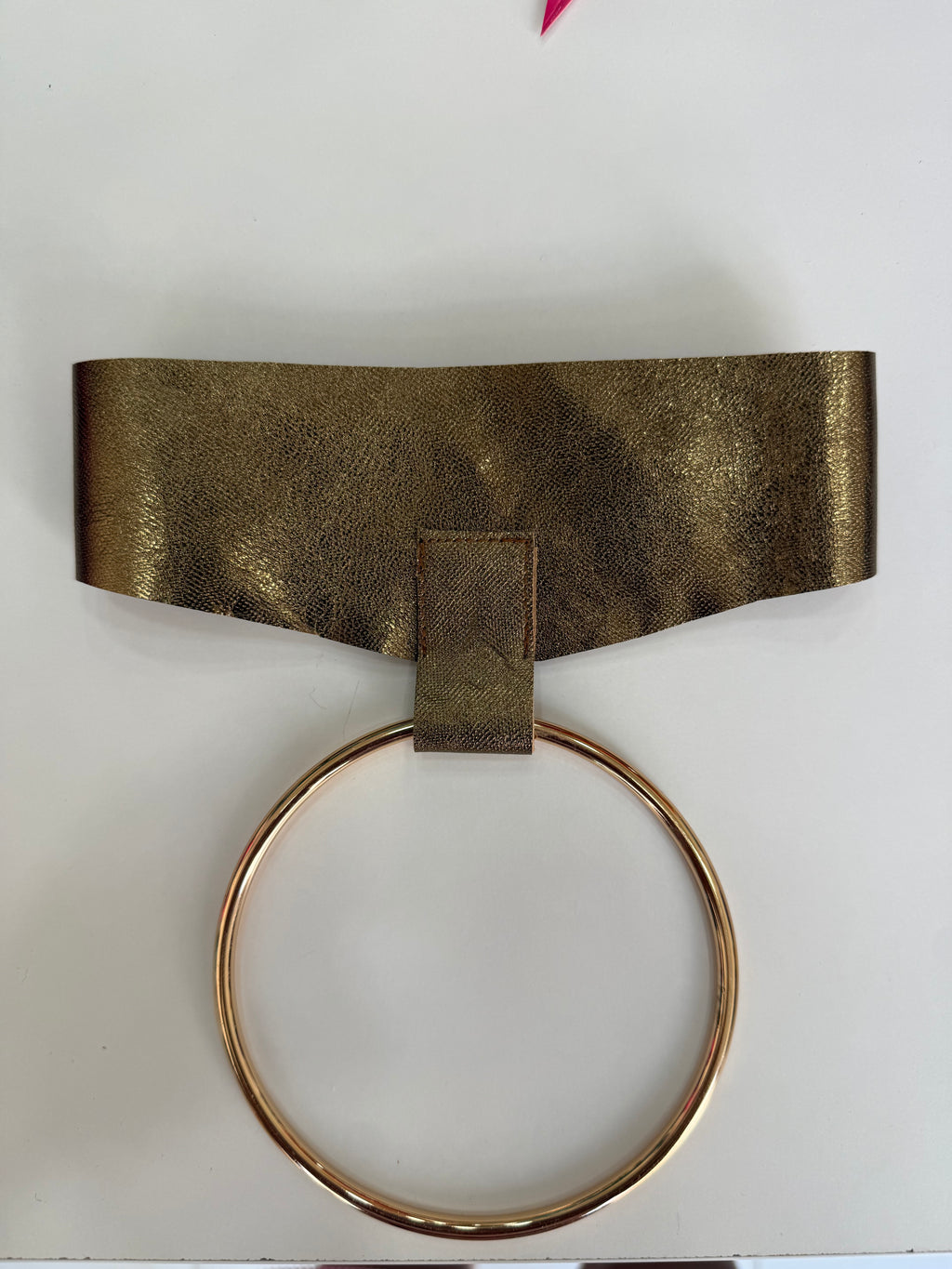 Gold Metallic Statement Circle Necklace Real leather