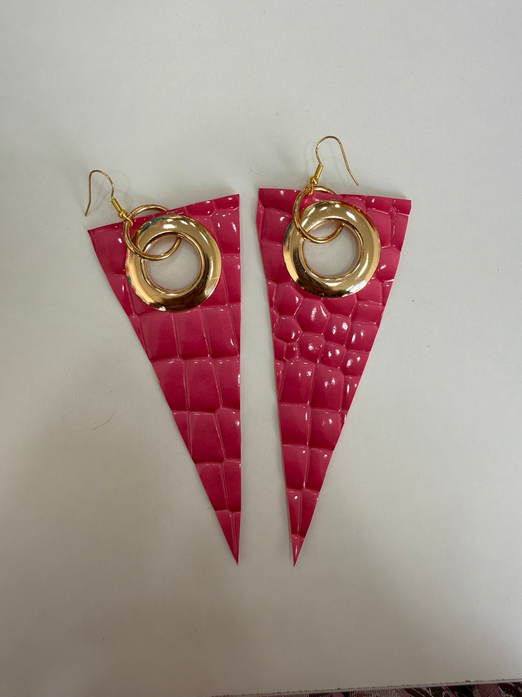 Pink Crocodile Statement Earrings
