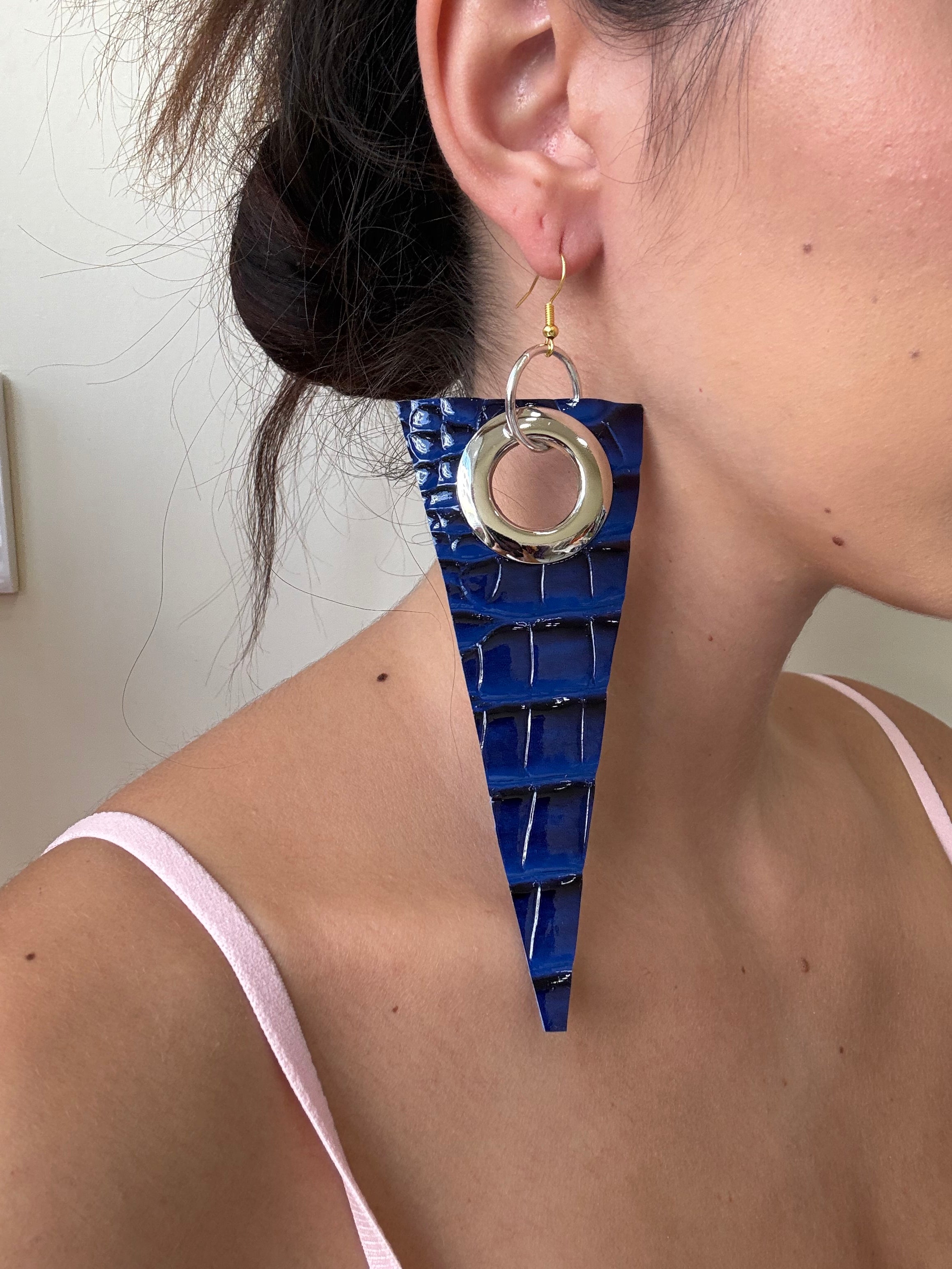Blue Crocodile Statement Earrings