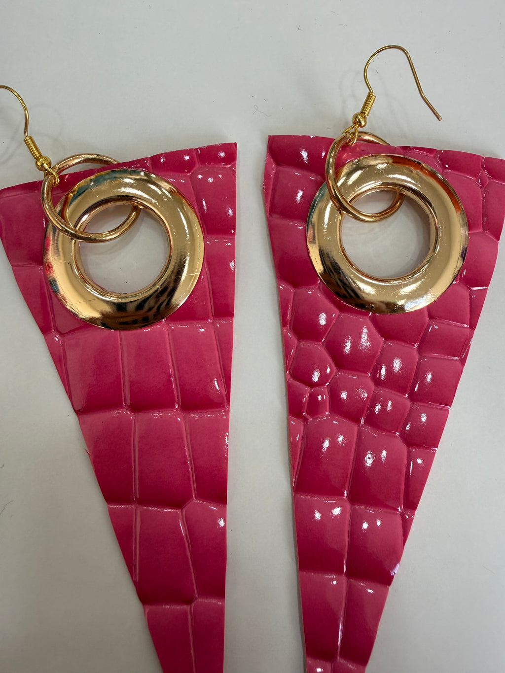 Pink Crocodile Statement Earrings