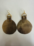 Gold Metallic Oversized Circle Statement Earrings real leather