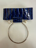 Blue Crocodile-Effect Choker with Pearl Hoop & Statement Detail