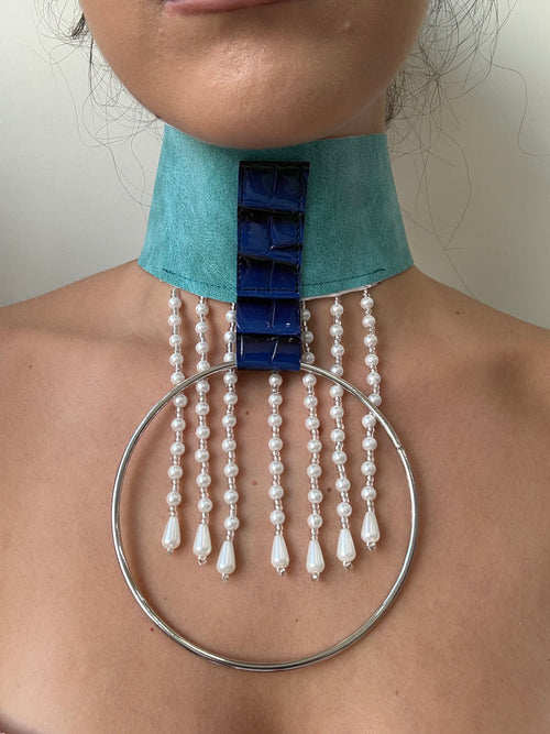 Aqua Reverie — Turquoise Pearl Fringe Statement Choker