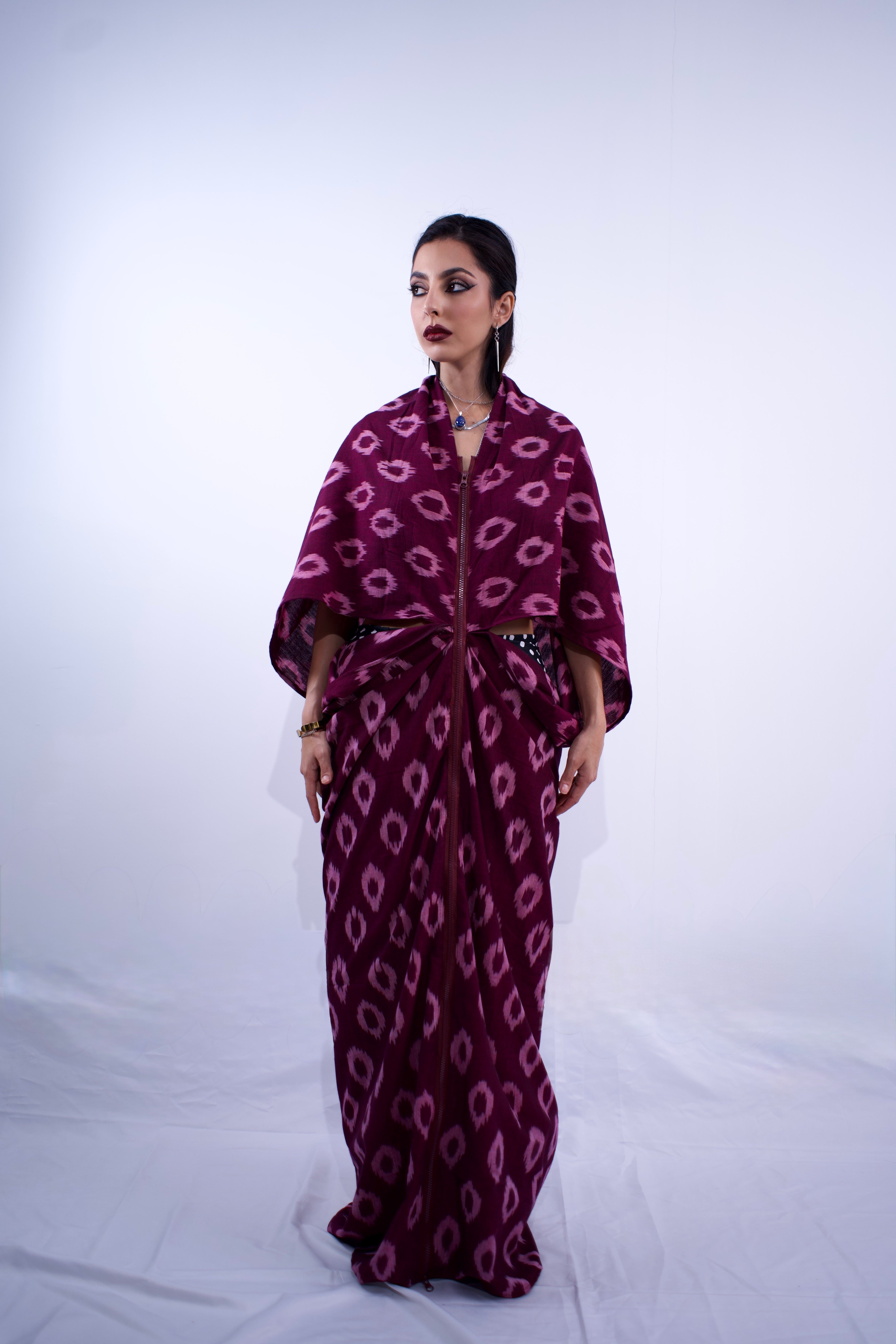 Ikat Butterfly Cocoon Kaftan Dress Maroon