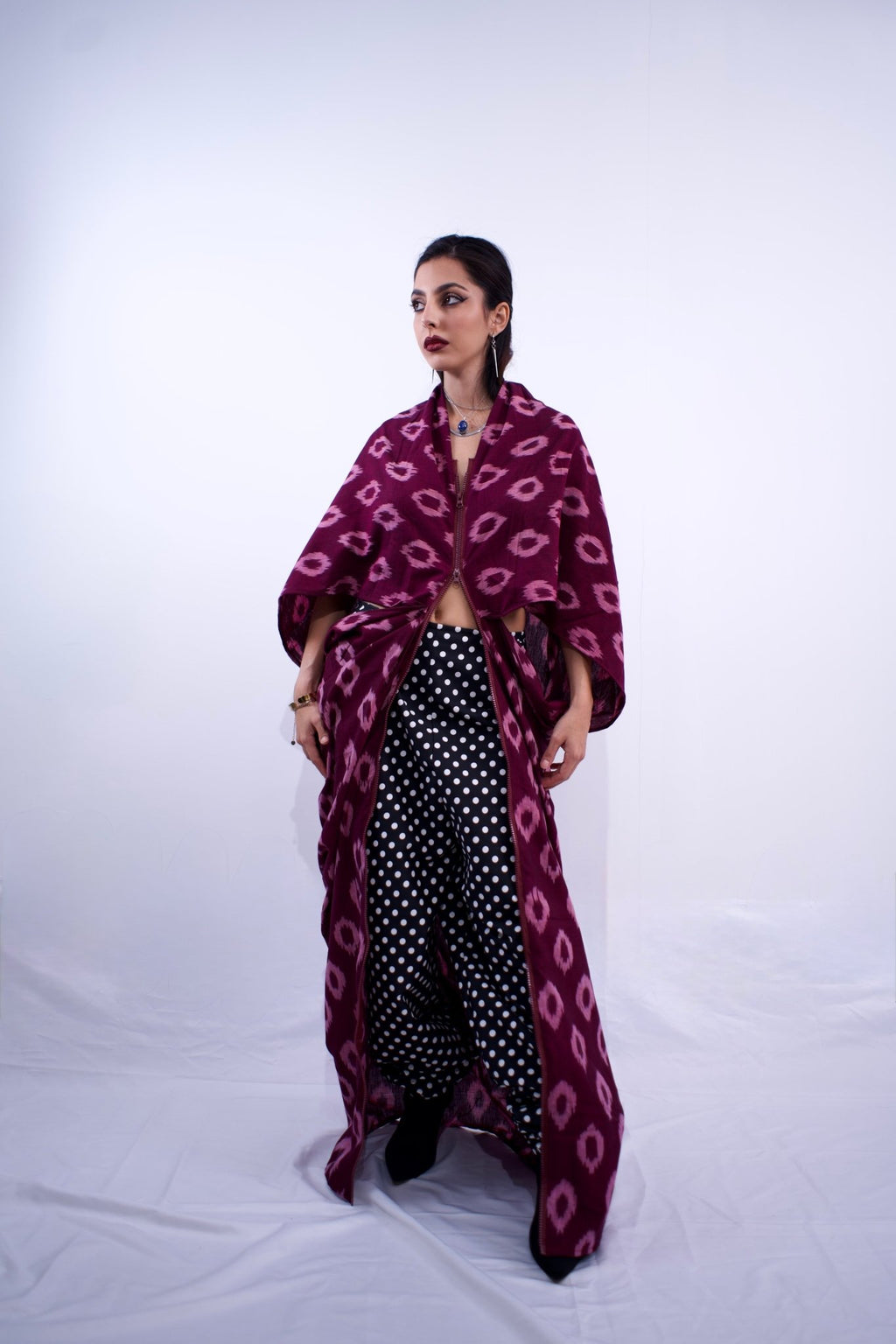 Ikat Butterfly Cocoon Kaftan Dress Maroon - MVATIS