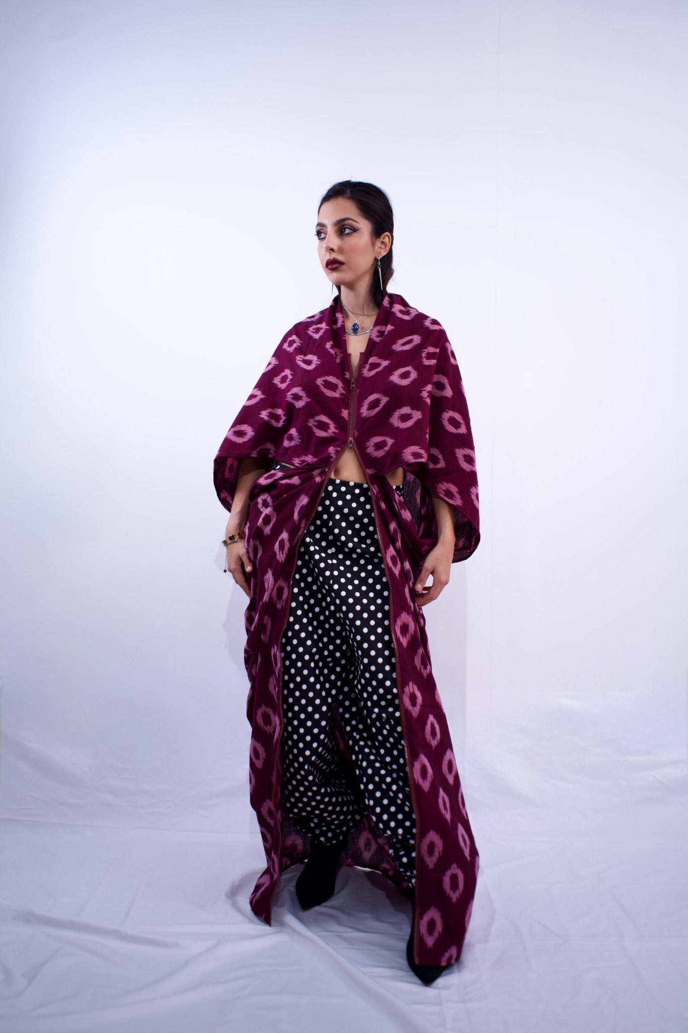 Ikat Butterfly Cocoon Kaftan Dress Maroon - MVATIS