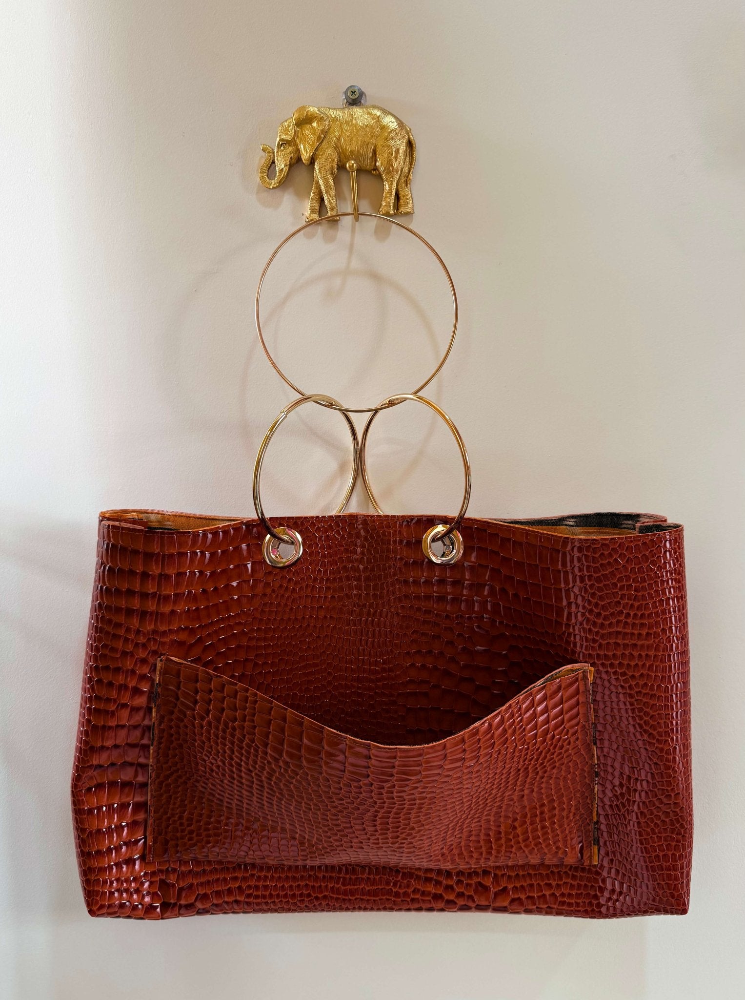 The Office Icon Bag in Deep brown with Ikat lining - MVATIS
