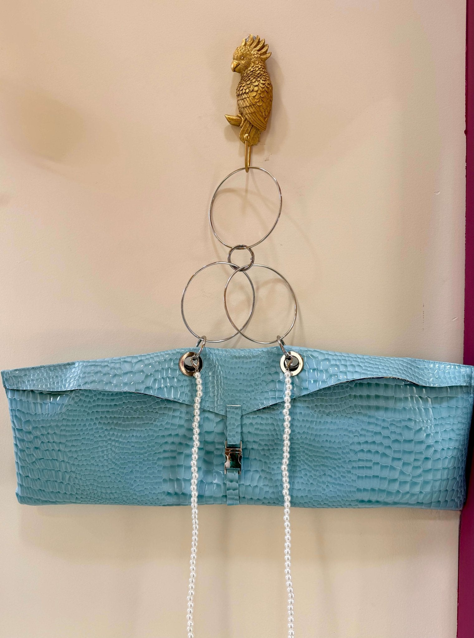 The Muse Envelope bag in Croc Sky Blue Faux Leather - MVATIS