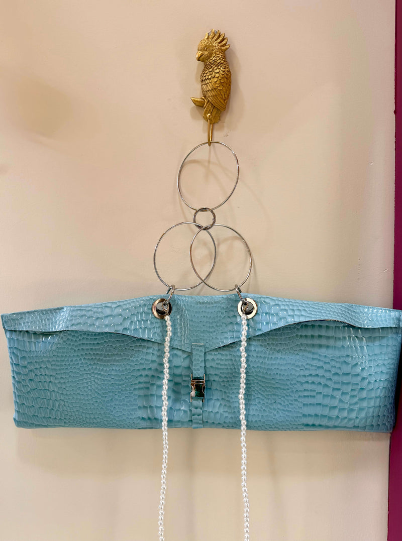 The Muse Envelope bag in Croc Sky Blue Faux Leather
