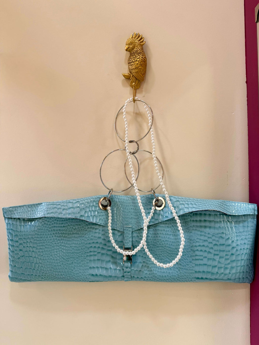The Muse Envelope bag in Croc Sky Blue Faux Leather - MVATIS