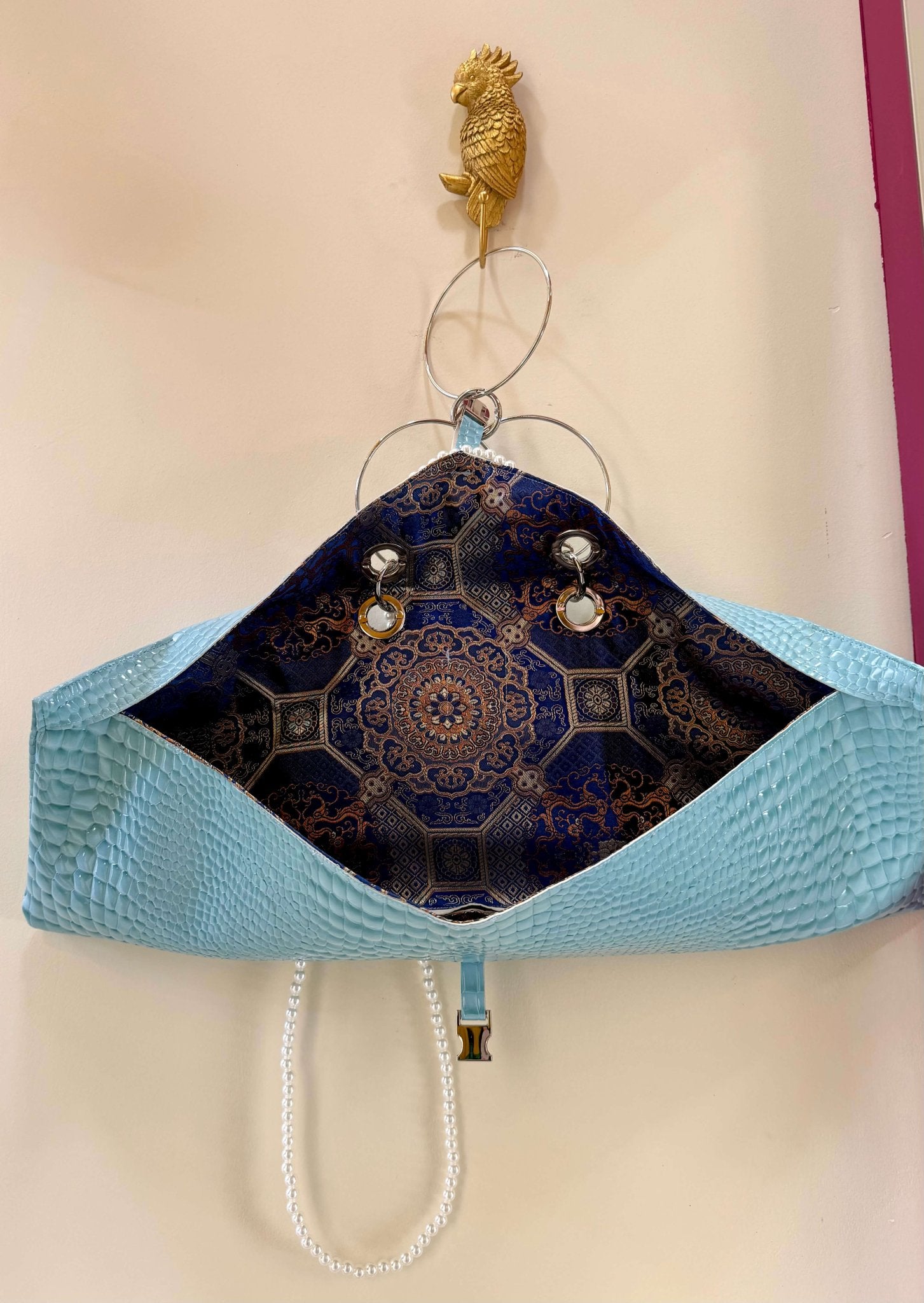 The Muse Envelope bag in Croc Sky Blue Faux Leather - MVATIS