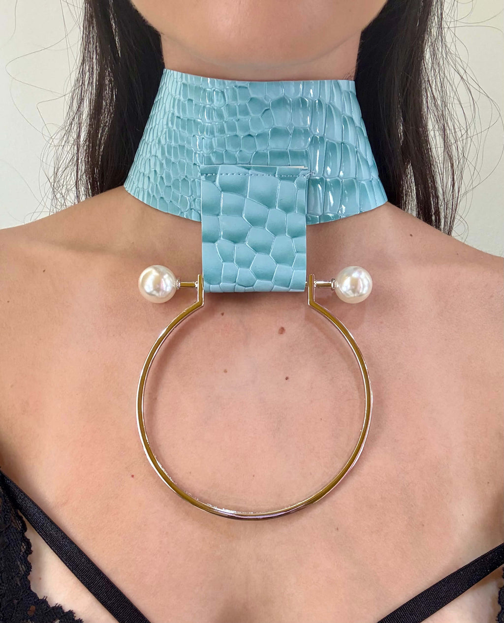 Halo Croc Chocker Necklace Sky Blue - MVATIS